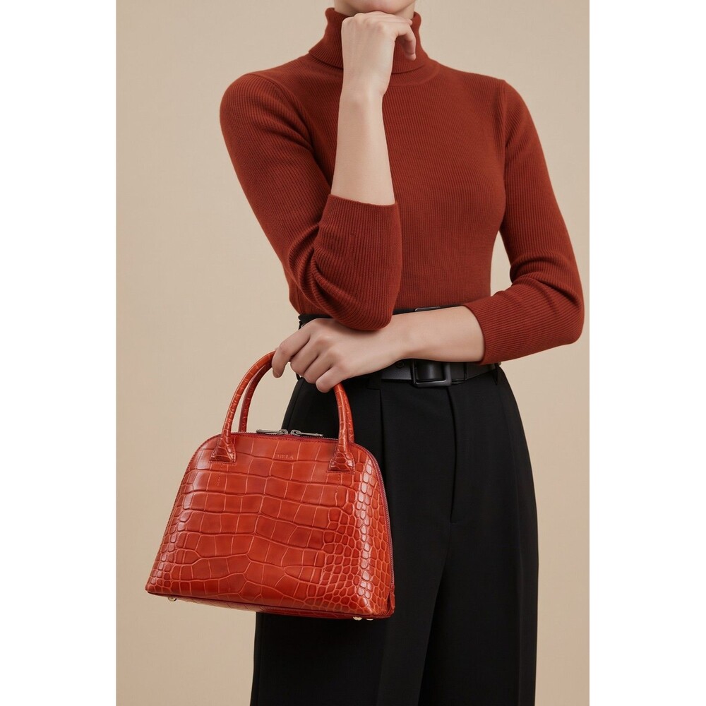 Furla Made In Italy Red Leather Alligator Handbag
